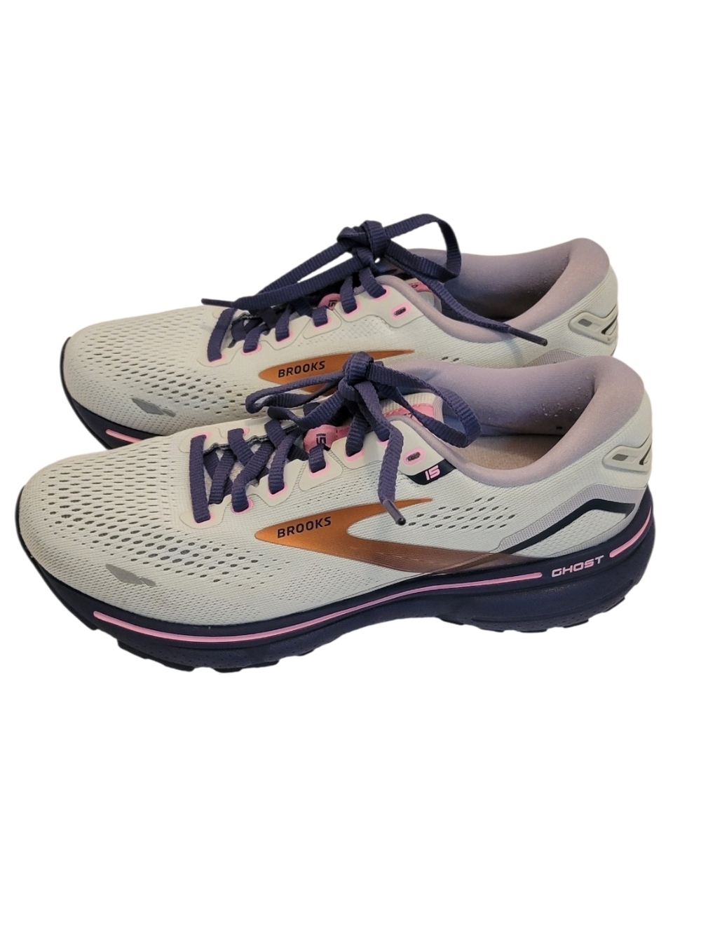 Brooks Ghost 15 Running Shoes Women’s Size 7 Wide D Cream Purple Pink Athletic - Picture 3 of 12